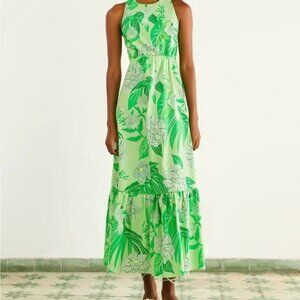 FARM Rio Green Dewdrop Floral Midi Dress XS NWT